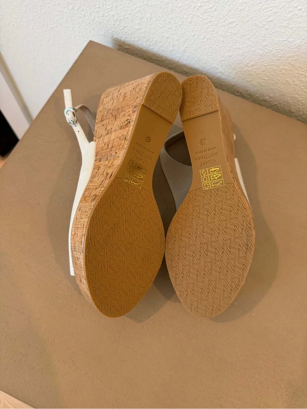 Stuart Weitzman White Cork Wedge Slingback Sandals - Picture 5 of 5